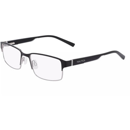 Nautica Men's Eyeglasses - Matte Black Metal Half Rim Rectangular Frame | N7329-005-53 ,