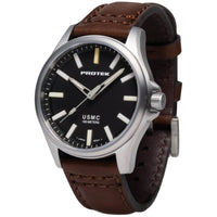 Protek Men's Watch - USMC Series Quartz Black Dial Dark Brown Leather Strap | 3101 ,