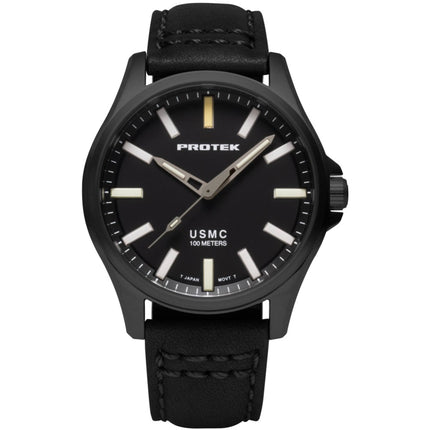 Protek Men's Watch - USMC Series Quartz Black Dial Waterproof Leather Strap | 3102 ,