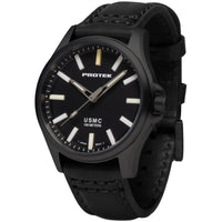 Protek Men's Watch - USMC Series Quartz Black Dial Waterproof Leather Strap | 3102 ,