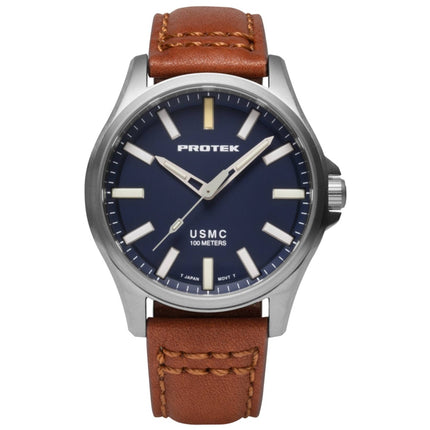 Protek Men's Watch - USMC Series Quartz Dark Blue Dial Dark Tan Leather Strap | 3103 ,