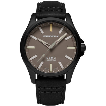 Protek Men's Watch - USMC Series Quartz Sand Dial Black Genuine Leather Strap | 3106 ,