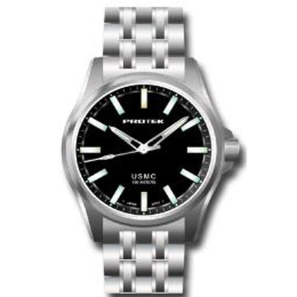 Protek Men's Watch - USMC Series Quartz Solid Black Dial Titanium Bracelet | 3101BR ,