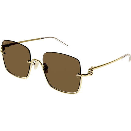 Gucci Women's Sunglasses - Gold Metal Half Rim Square Frame Brown Lens | GG1279S 002 ,