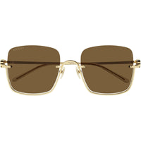Gucci Women's Sunglasses - Gold Metal Half Rim Square Frame Brown Lens | GG1279S 002 ,