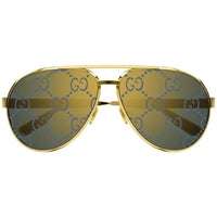 Gucci Men's Sunglasses - Gold Full Rim Aviator Frame Blue Logo Lens | GG1513S 005 ,