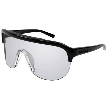 Gucci Men's Sunglasses - Black Plastic Half Rim Shield Frame Silver Lens | GG1645S 003 ,
