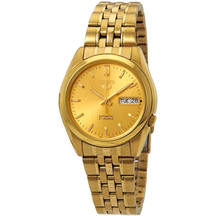 Seiko Men's Watch - Seiko 5 Automatic Power Reserve Gold Tone Dial Bracelet | SNK366 ,