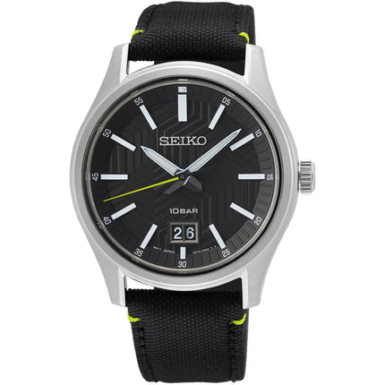 Seiko Men's Watch - Essentials Quartz Black Dial Nylon/Leather Strap | SUR517 ,