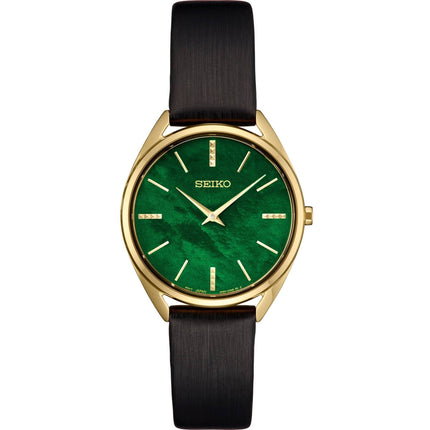 Seiko Women's Watch - Essentials Green Mother of Pearl Dial Black Strap | SWR080 ,