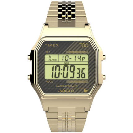 Timex Unisex Watch - T80 Alarm Digital Dial Yellow Gold Bracelet | TW2V18900 ,
