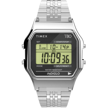 Timex Unisex Watch - T80 Alarm Digital Dial Stainless Steel Bracelet | TW2V19000 ,
