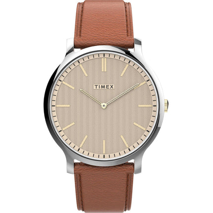 Timex Men's Watch - Norway Quartz Cream Dial Brown Leather Strap | TW2V28200 ,