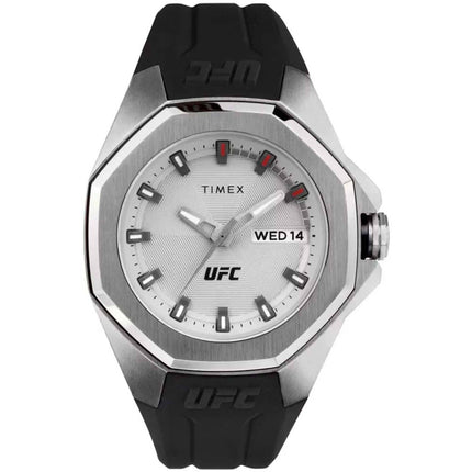 Timex Men's Watch - UFC Pro Silver Tone Dial Black Silicone Strap Day-Date | TW2V57200 ,