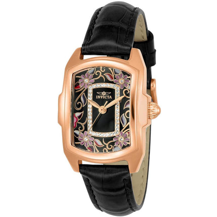 Invicta Women's Watch - Lupah Quartz Rose Gold Tone Case Black Leather Strap | 23221 ,