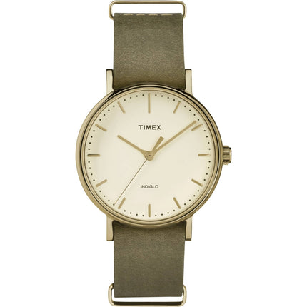 Timex Women's Watch - Fairfield Quartz Cream Dial Green Leather Strap | TW2P98500 ,
