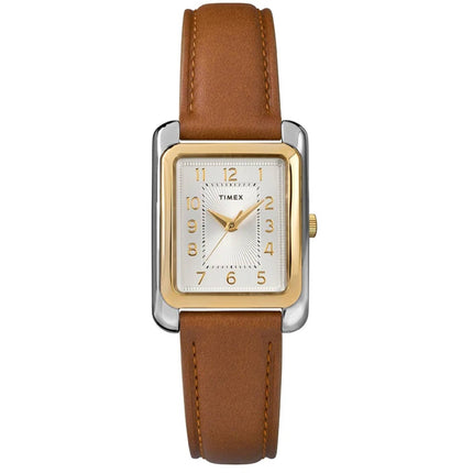 Timex Women's Watch - Meriden Quartz Silver Tone Dial Brown Leather Strap | TW2R89600 ,
