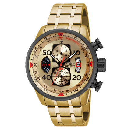 Invicta 17205 Men's Aviator Chronograph Gold Tone Dial Gold Plated Steel Bracelet Watch ,