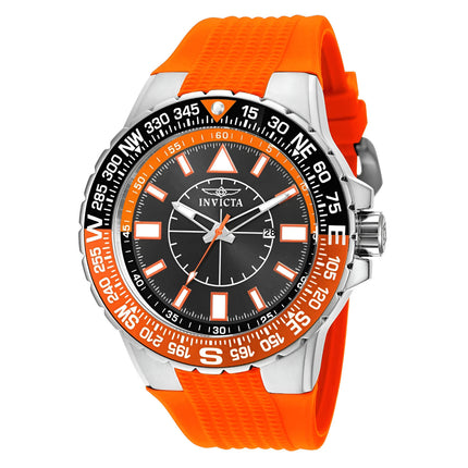 Invicta Men's Watch - Aviator Compass Black and Orange Dial Silicone Strap | 19268 ,