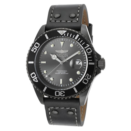 Invicta Men's Grey Leather Strap Watch - Pro Diver Quartz Grey Dial Dive | 22077 ,