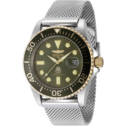 Invicta Men's Watch - Pro Diver Military Green Dial Silver Steel Bracelet | 48217 ,