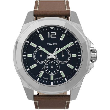 Timex Men's Watch - Essex Avenue Blue Dial Tan Leather Strap Day-Date | TW2U42800 ,