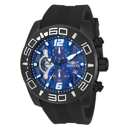 Invicta 22813 Men's Pro Diver Blue Dial Black IP Steel Black Silicone Strap Chronograph Watch ,