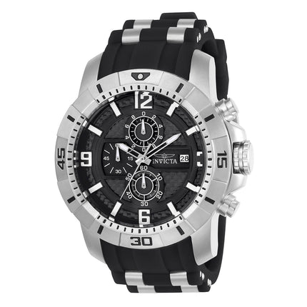 Invicta 24962 Men's Pro Diver Chrono Black Carbon Fiber Dial Steel & Black Silicone Strap Watch ,