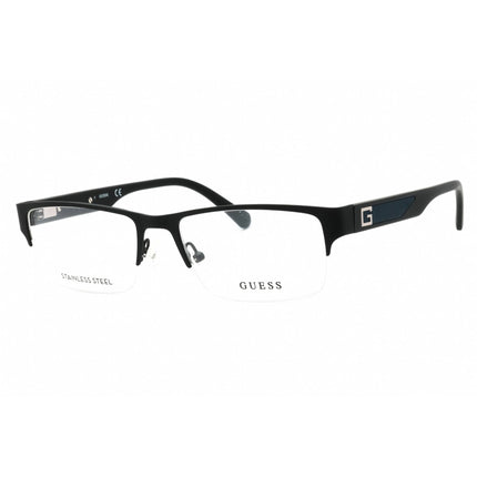 Guess Men's Eyeglasses - Matte Black Metal Half Rim Rectangular Frame | GU50017 002 ,