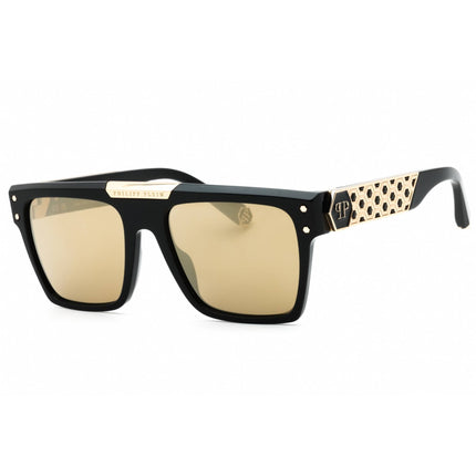 Philipp Plein Men's Sunglasses - Shiny Black/Gold Plastic Browline Frame | SPP080 700G ,