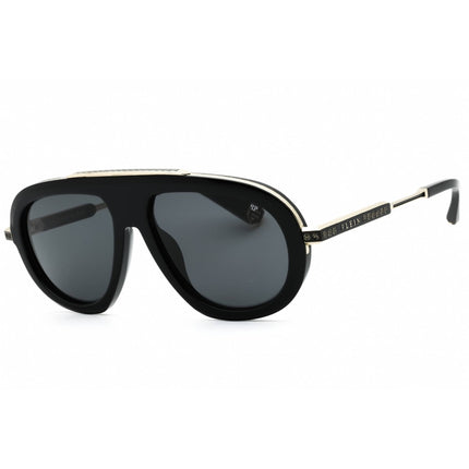 Philipp Plein Men's Sunglasses - Shiny Black/Gold Plastic Aviator Frame | SPP151M 0700 ,