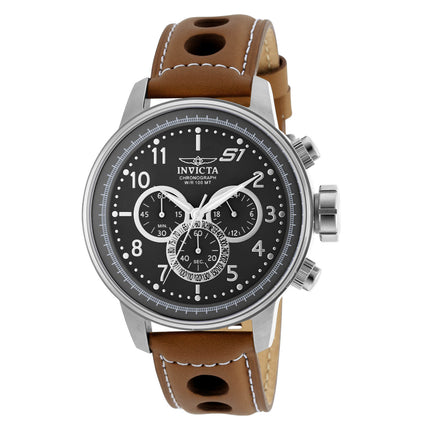 Invicta Men's Watch - S1 Rally Silver Tone case Gunmetal Dial Brown Strap | 90102 ,