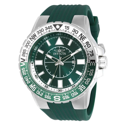 Invicta Men's Watch - Aviator Compass Green and Silver Tone Dial Rubber Strap | 21622 ,
