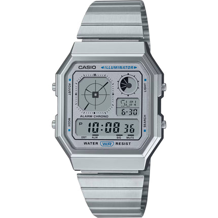 Casio Unisex Watch World Time Silver and Grey Digital Dial Bracelet A130WE-7ACF ,