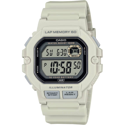 Casio Men's Watch Alarm Grey Digital Dial Off White Resin Strap WS-1400H-8AVCF ,