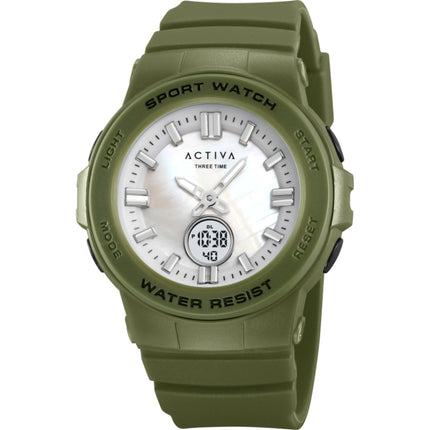Invicta Unisex Watch Activa White Ana-Digi Dial Army Green Strap ACW2125-003 ,