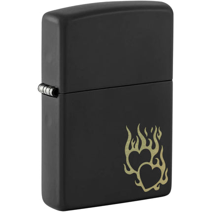 Zippo Windproof Pocket Lighter Pair of Flaming Hearts Design Black Matte 46004 ,