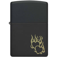 Zippo Windproof Pocket Lighter Pair of Flaming Hearts Design Black Matte 46004 ,