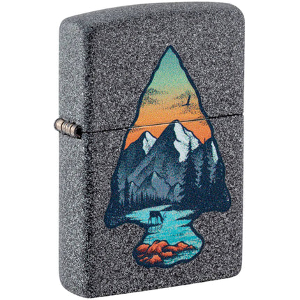 Zippo Windproof Pocket Lighter Arrowhead and Mountain Design Iron Stone 46007 ,