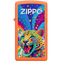 Zippo Windproof Pocket Lighter Slim Playful Leopard Design Orange Matte 46018 ,