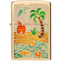 Zippo Windproof Pocket Lighter Beach Day design High Polish Brass Finish 46140 ,