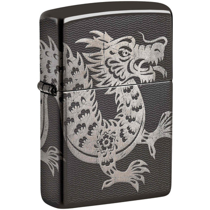 Zippo Windproof Pocket Lighter Lucky Dragon Design High Polish Black Metal 46260 ,