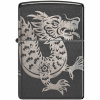 Zippo Windproof Pocket Lighter Lucky Dragon Design High Polish Black Metal 46260 ,