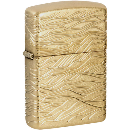 Zippo Windproof Pocket Lighter Luxury Waves Design Tumbled Brass Multicut 46273 ,