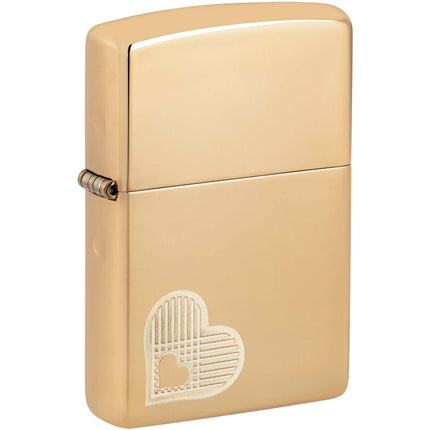 Zippo Windproof Pocket Lighter Double Hearts Design High Polish Brass 46281 ,