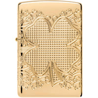 Zippo Windproof Pocket Lighter Lucky Clover Design High Polish Gold Metal 46301 ,