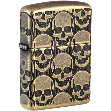 Zippo Windproof Pocket Lighter Cackling Cranium Design Antique Brass Metal 46302 ,