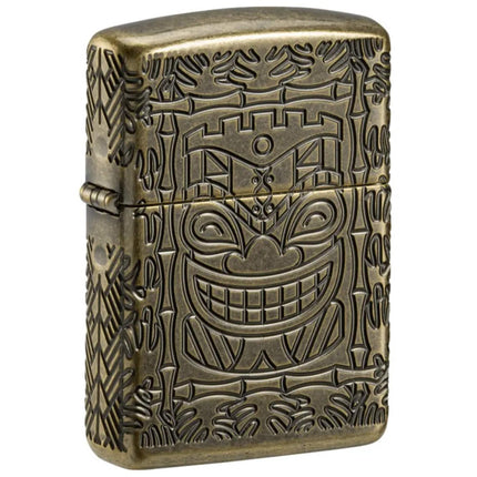Zippo Windproof Pocket Lighter Tiki Design Antique Brass Multicut Metal 46314 ,