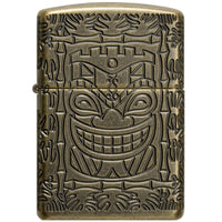 Zippo Windproof Pocket Lighter Tiki Design Antique Brass Multicut Metal 46314 ,
