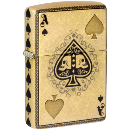Zippo Windproof Pocket Lighter Ace of Skulls Design Tumbled Brass Metal 46388 ,